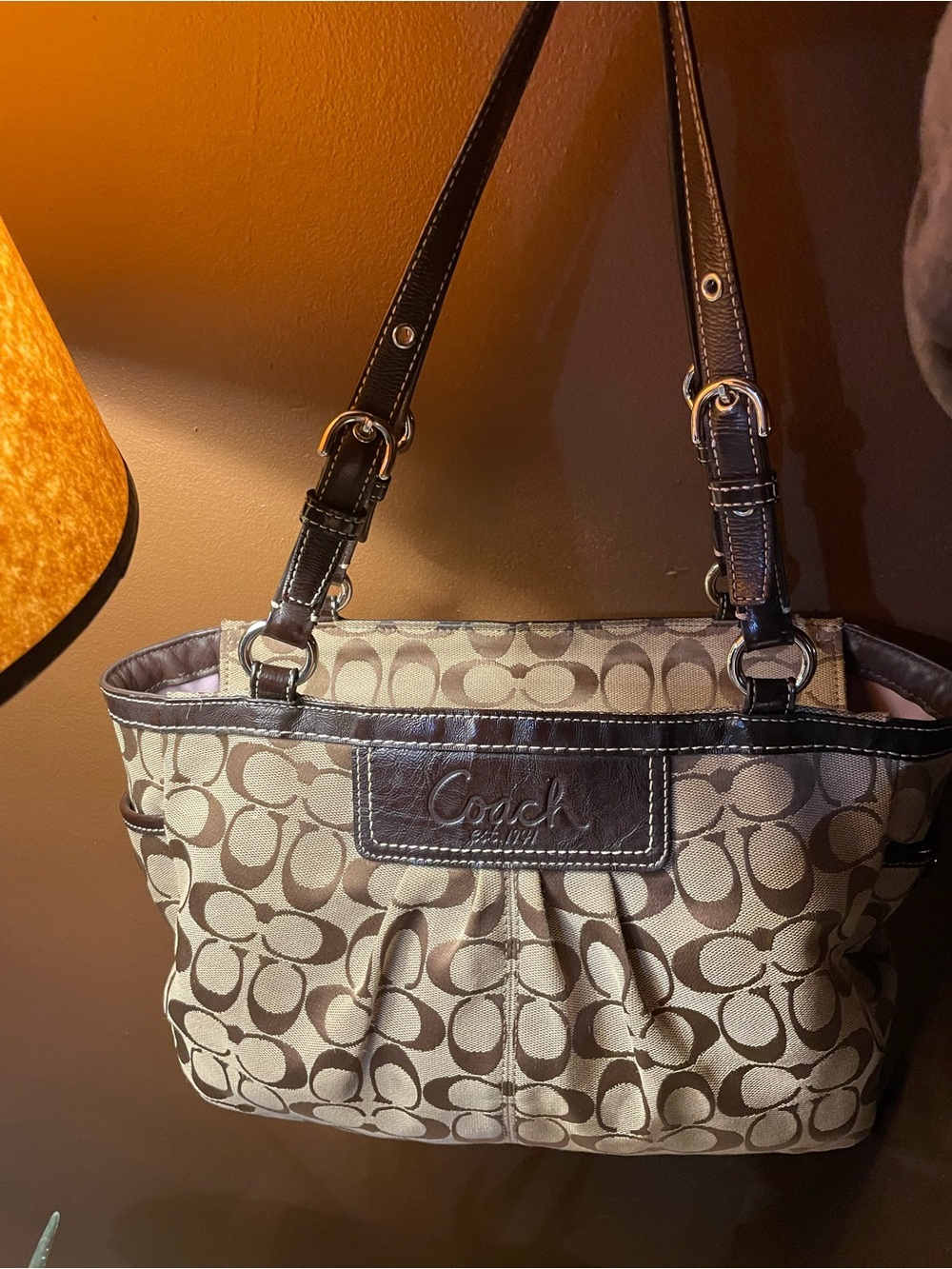 Coach Khaki and Brown Signature Canvas Tote